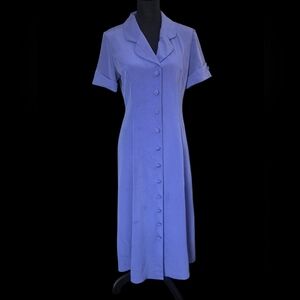 Vintage Tower Hill Periwinkle Blue Short Sleeve Button Front Midi Dress - Size 8